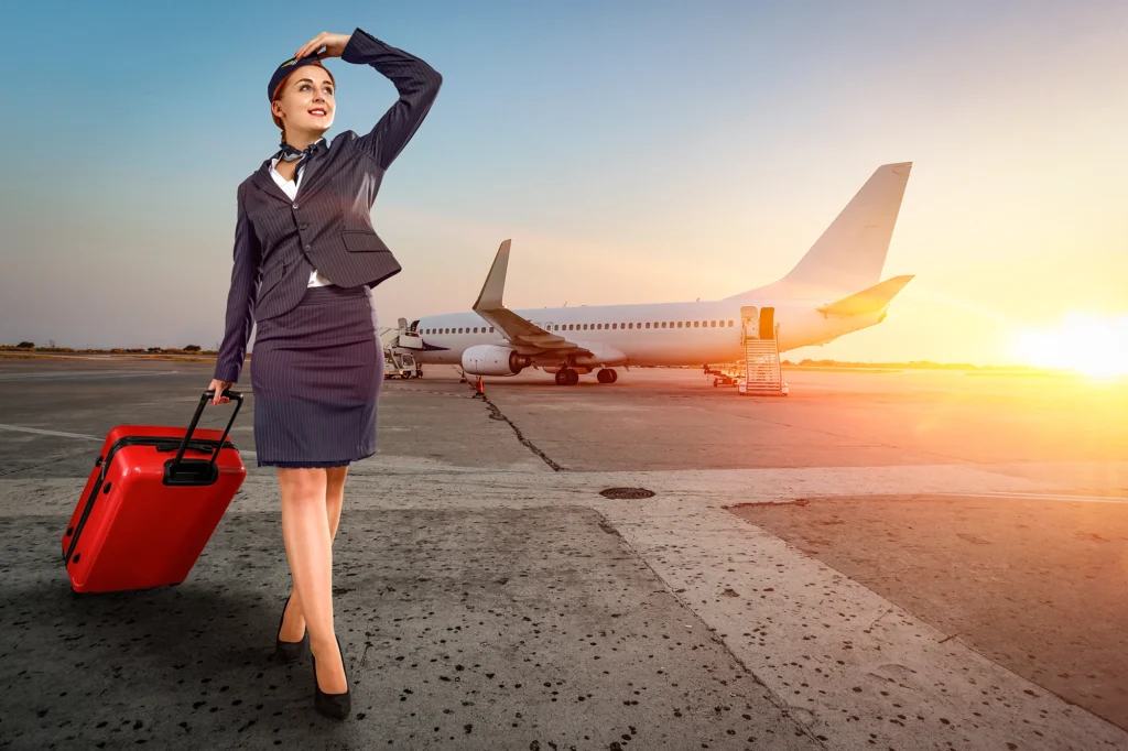 airplane staff Infront of a plane on runway